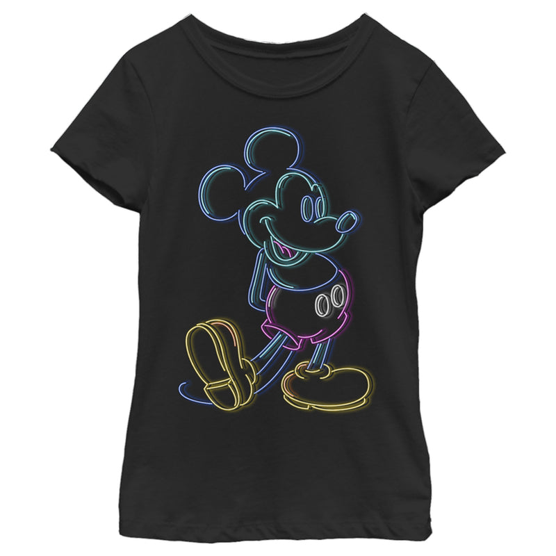 Girl's Mickey & Friends Bright Neon Mickey Mouse Outline T-Shirt
