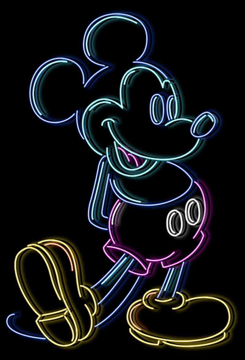 Junior's Mickey & Friends Bright Neon Mickey Mouse Outline T-Shirt