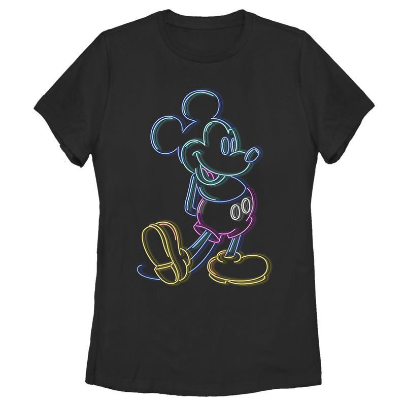 Women's Mickey & Friends Bright Neon Mickey Mouse Outline T-Shirt