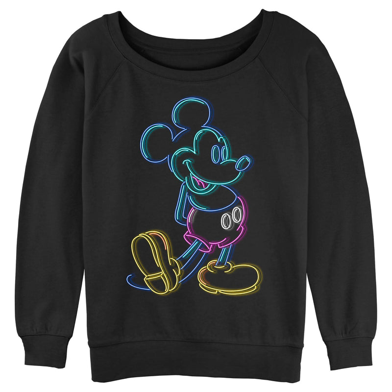 Junior's Mickey & Friends Bright Neon Mickey Mouse Outline Sweatshirt