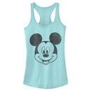 Junior's Mickey & Friends Smiling Mickey Mouse Distressed Racerback Tank Top