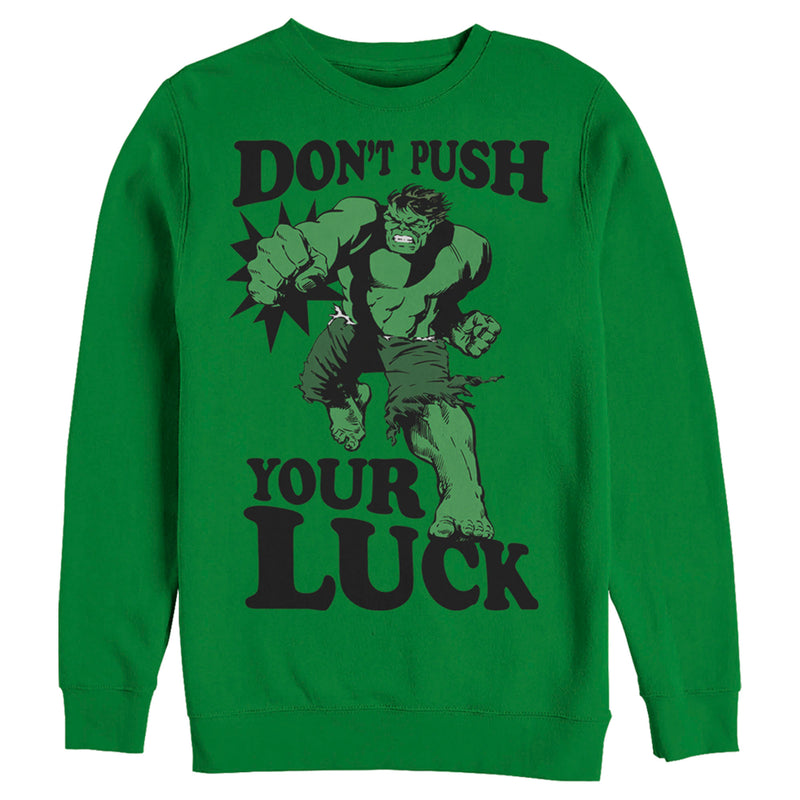 Men's Marvel St. Patrick's Day The Hulk Don't Push Your Luck Sweatshirt