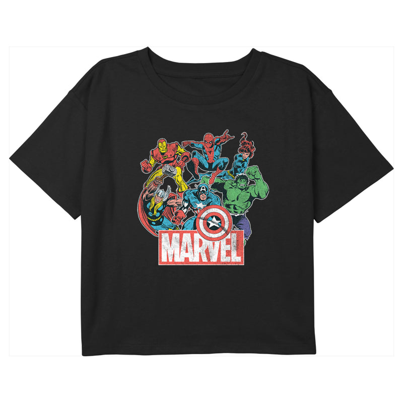 Girl's Marvel Distressed Classic Hero Collage T-Shirt