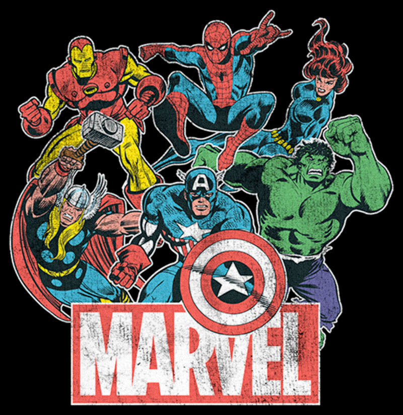 Girl's Marvel Distressed Classic Hero Collage T-Shirt