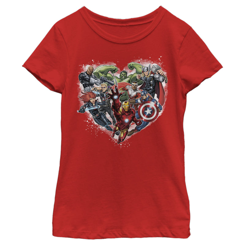 Girl's Marvel Valentine's Day Avenger Heart Collage T-Shirt