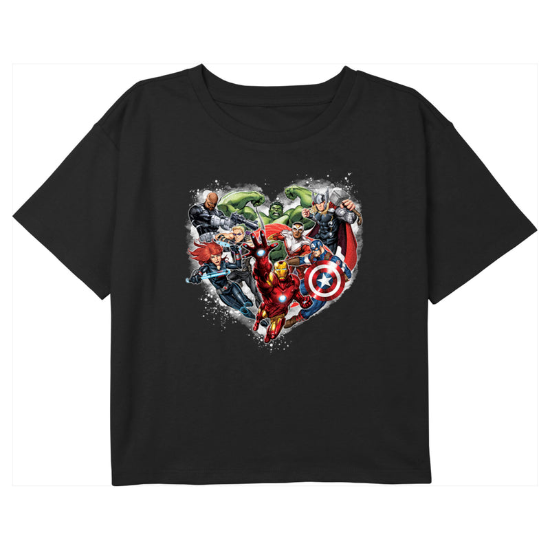 Girl's Marvel Valentine's Day Avenger Heart Collage T-Shirt