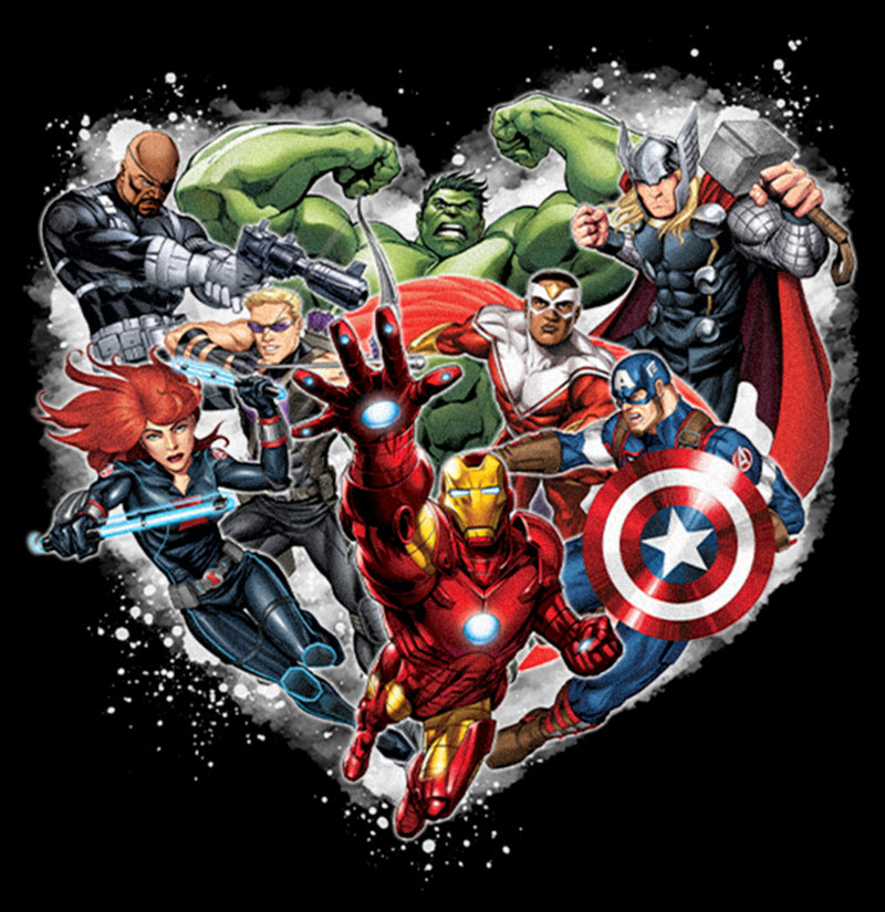 Girl's Marvel Valentine's Day Avenger Heart Collage T-Shirt