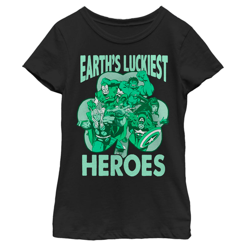 Girl's Marvel Avengers St. Patrick's Day Earths Luckiest Heroes T-Shirt