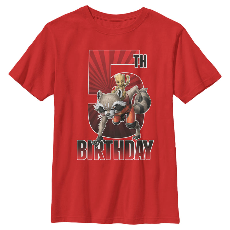 Boy's Marvel Rocket and Baby Groot 5th Birthday T-Shirt