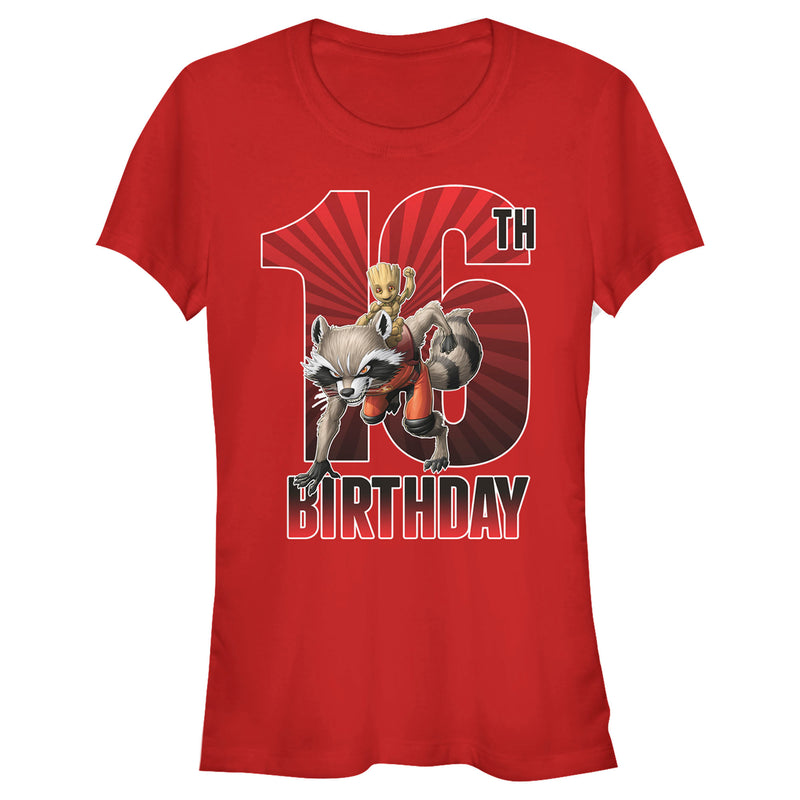 Junior's Marvel Rocket and Baby Groot 16th Birthday T-Shirt