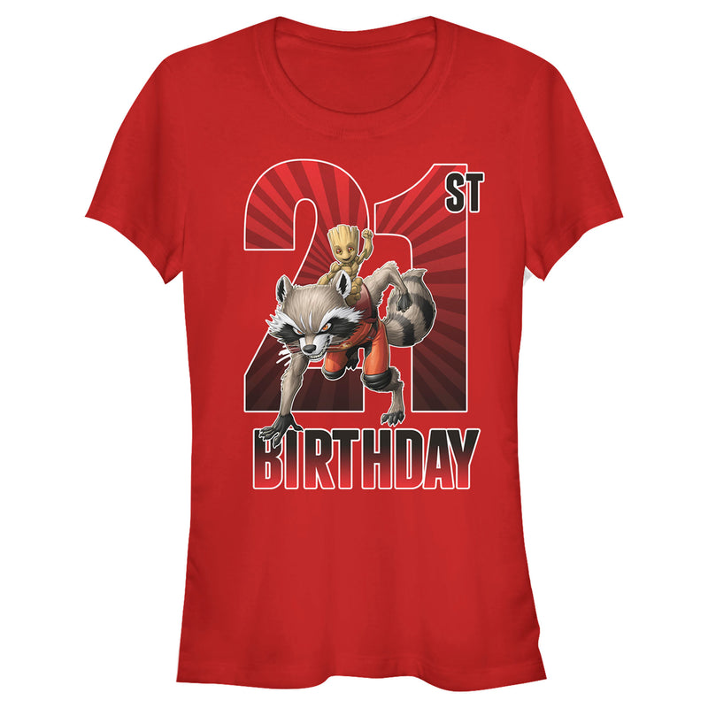 Junior's Marvel Rocket and Baby Groot 21st Birthday T-Shirt