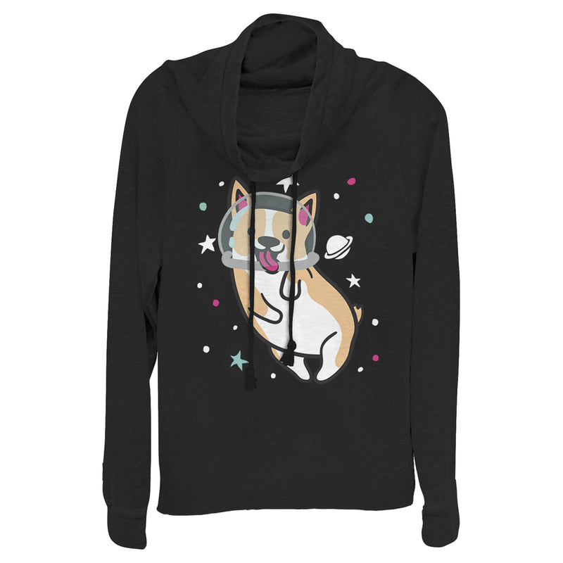 Junior's Lost Gods Dog Astronaut Space Corgi Cowl Neck Sweatshirt