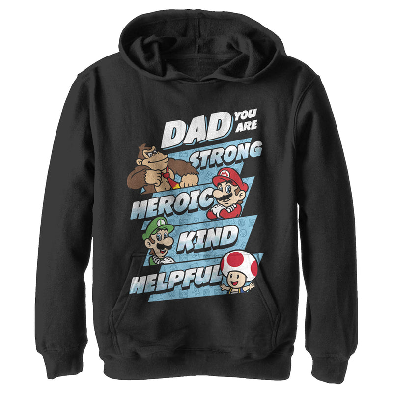 Boy's Nintendo Super Mario Dad You are Strong Heroic Kind Helpful Pull Over Hoodie