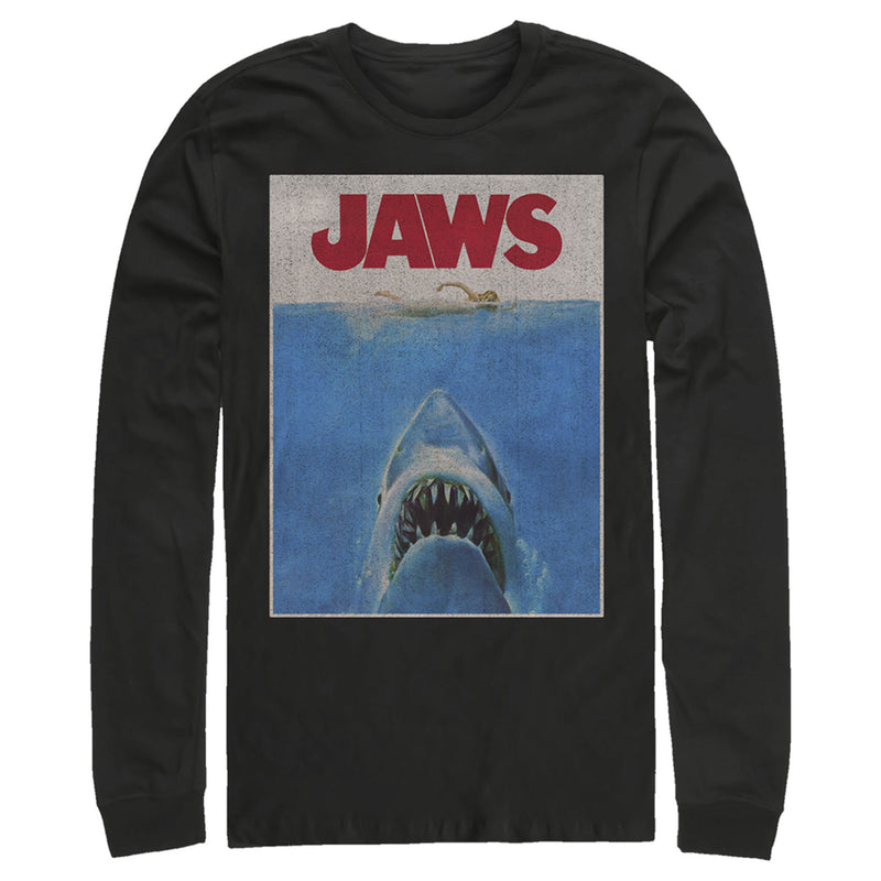 Men's Jaws Retro Distressed Poster Long Sleeve Shirt