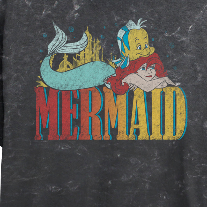 Junior's The Little Mermaid Ariel and Flounder Distressed Logo T-Shirt