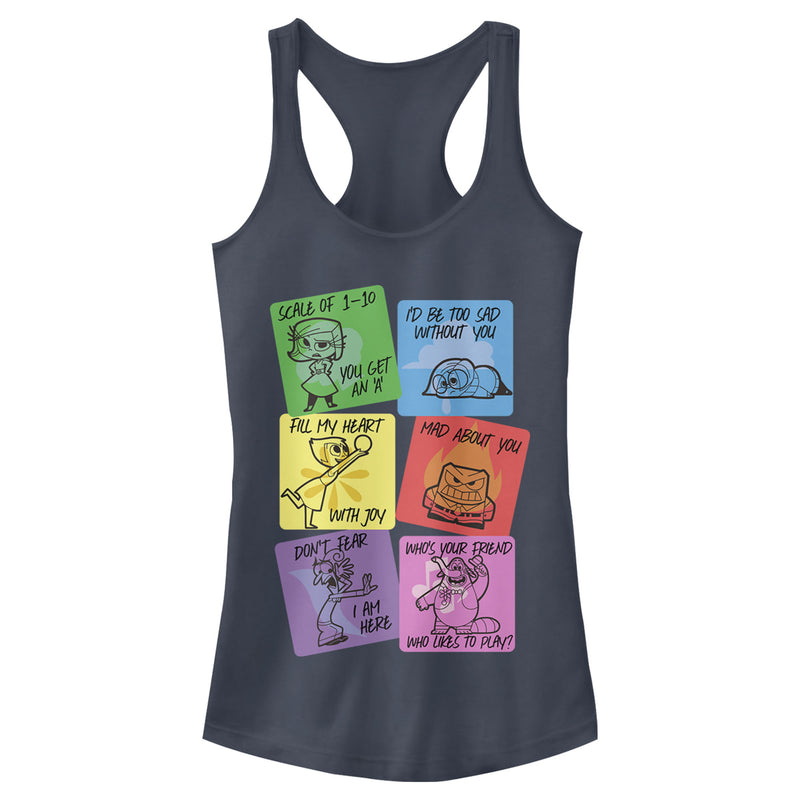 Junior's Inside Out Emotions Valentine Cards Racerback Tank Top