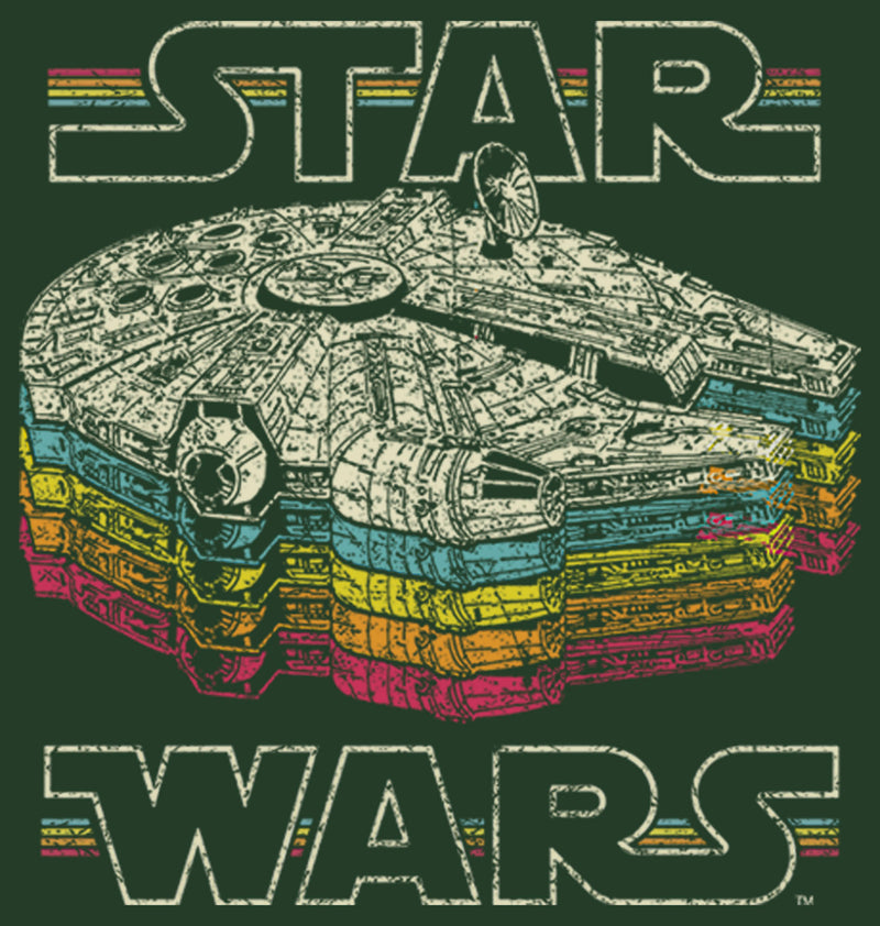 Junior's Star Wars: A New Hope Millennium Falcon Retro Rainbow Stack Festival Muscle Tee