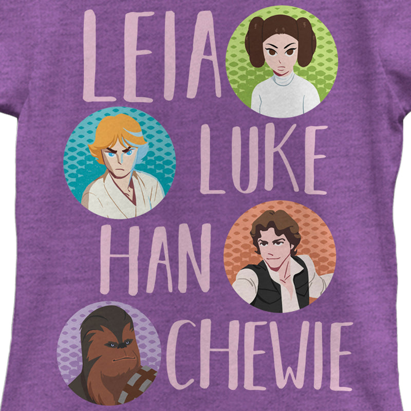 Girl's Star Wars: Galaxy of Adventures Leia Luke Han Chewie T-Shirt