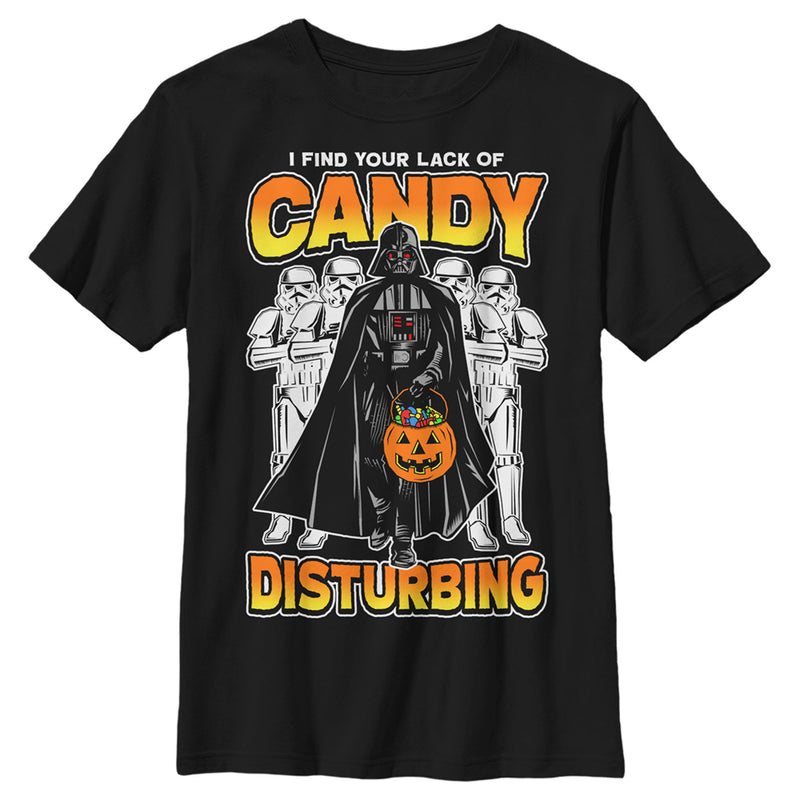 Boy's Star Wars: A New Hope Halloween Darth Vader and Stormtroopers I Find Your Lack of Candy Disturbing T-Shirt