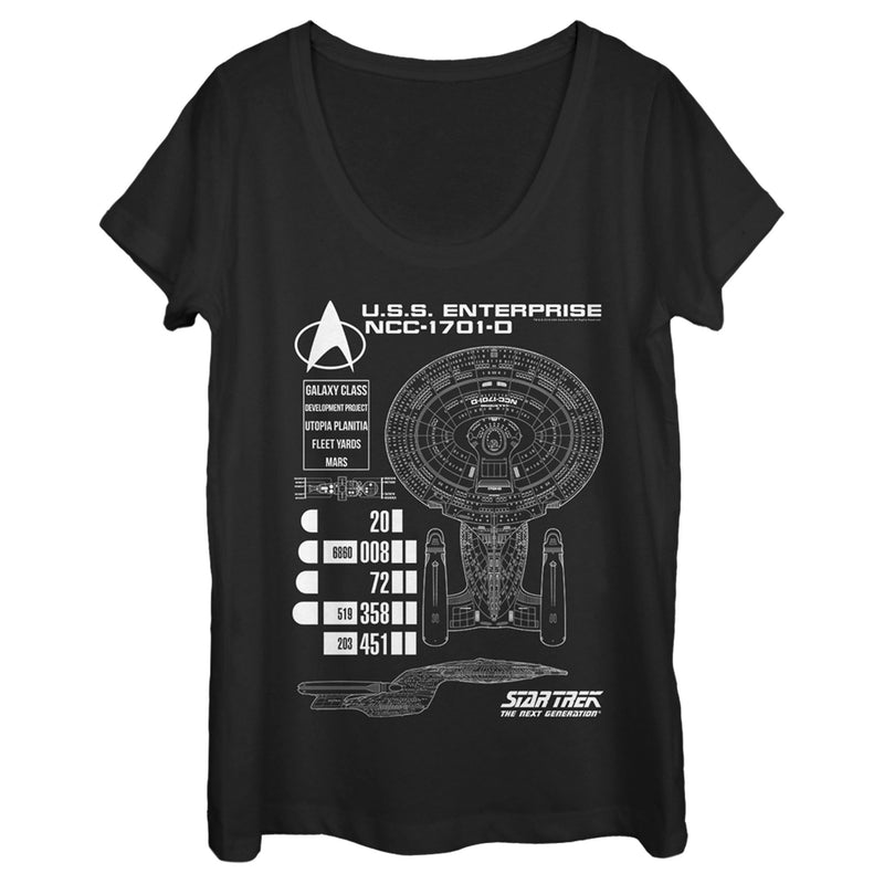 Women's Star Trek: The Next Generation Enterprise Galaxy Class NCC-1701-D Schematics Scoop Neck