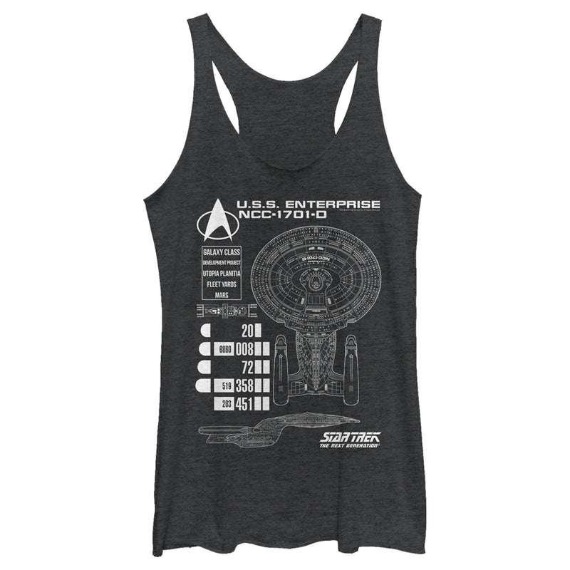 Women's Star Trek: The Next Generation Enterprise Galaxy Class NCC-1701-D Schematics Racerback Tank Top