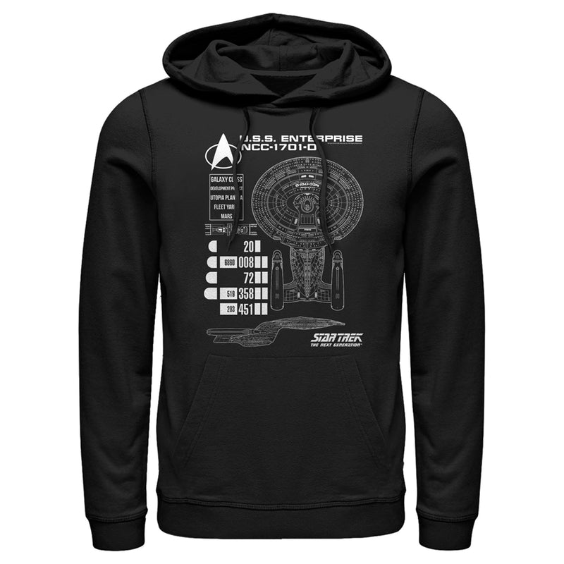 Men's Star Trek: The Next Generation Enterprise Galaxy Class NCC-1701-D Schematics Pull Over Hoodie