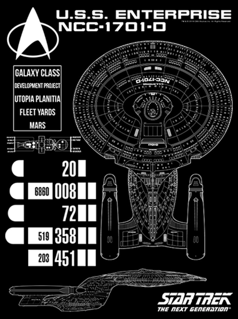 Men's Star Trek: The Next Generation Enterprise Galaxy Class NCC-1701-D Schematics Pull Over Hoodie