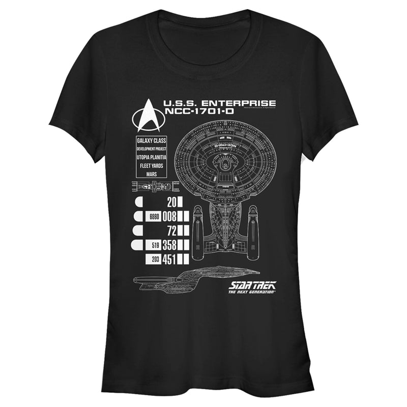 Junior's Star Trek: The Next Generation Enterprise Galaxy Class NCC-1701-D Schematics T-Shirt