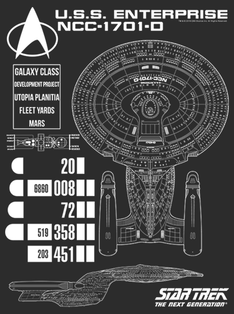 Women's Star Trek: The Next Generation Enterprise Galaxy Class NCC-1701-D Schematics T-Shirt