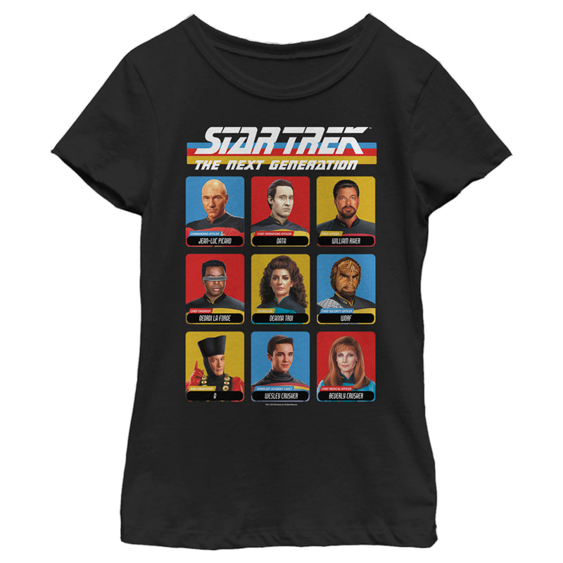 Girl's Star Trek: The Next Generation Starfleet Crew Portraits Playing Cards Frame T-Shirt