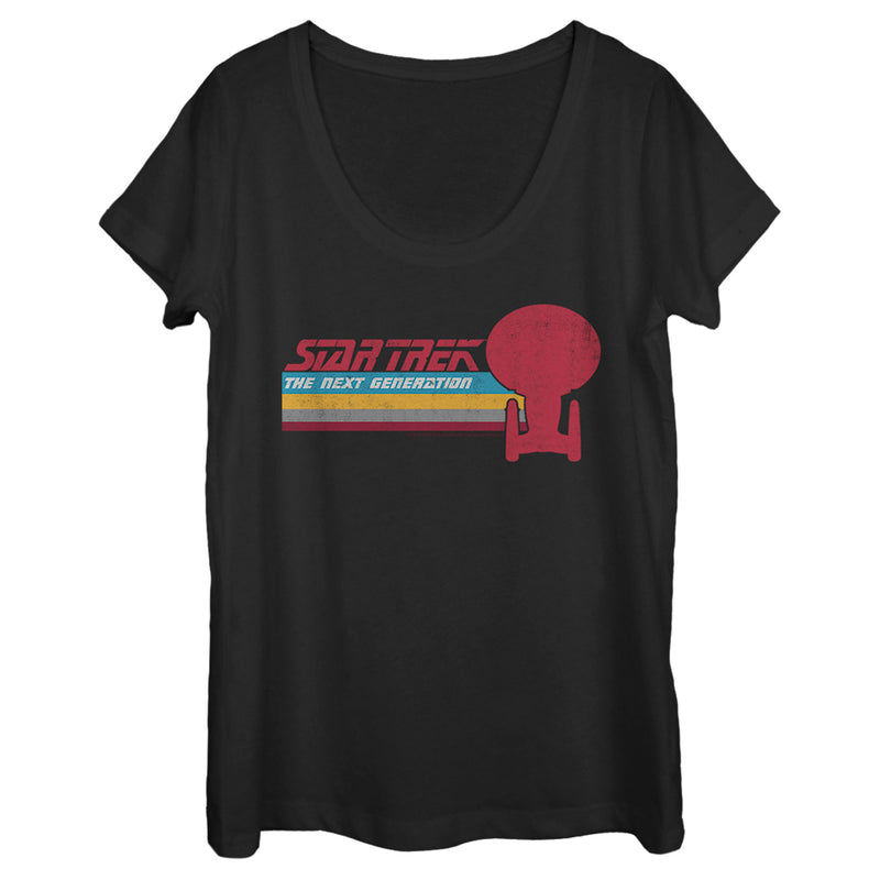 Women's Star Trek: The Next Generation USS Enterprise Vertical Retro Rainbow Logo Scoop Neck