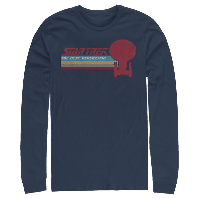 Men's Star Trek: The Next Generation USS Enterprise Vertical Retro Rainbow Logo Long Sleeve Shirt