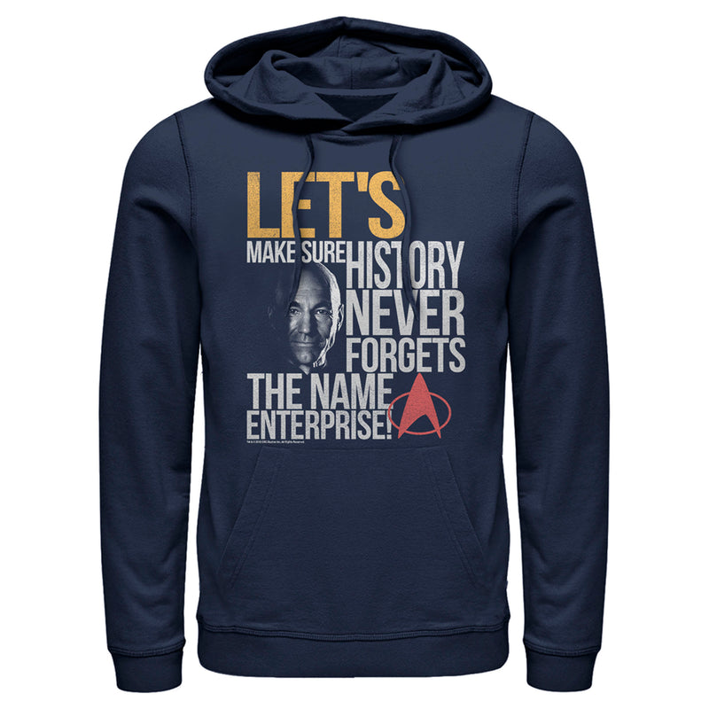 Men's Star Trek: The Next Generation Captain Picard History Never Forgets The Name Enterprise Pull Over Hoodie