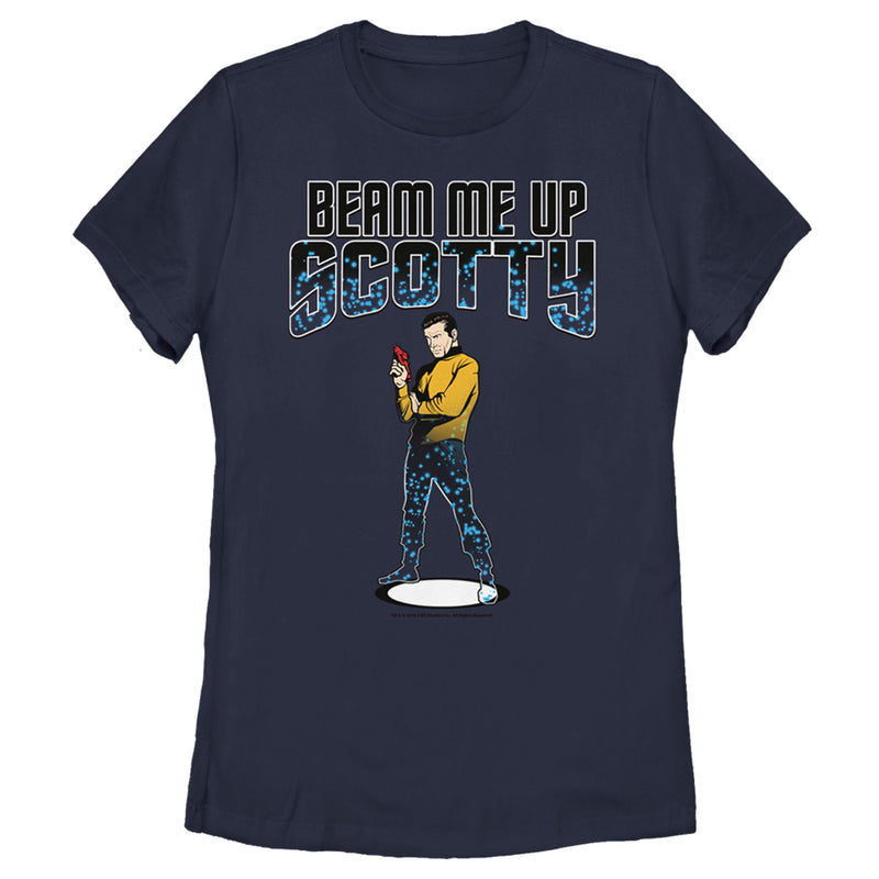 Women's Star Trek Cartoon Kirk Beam Me Up Scotty Transporter T-Shirt