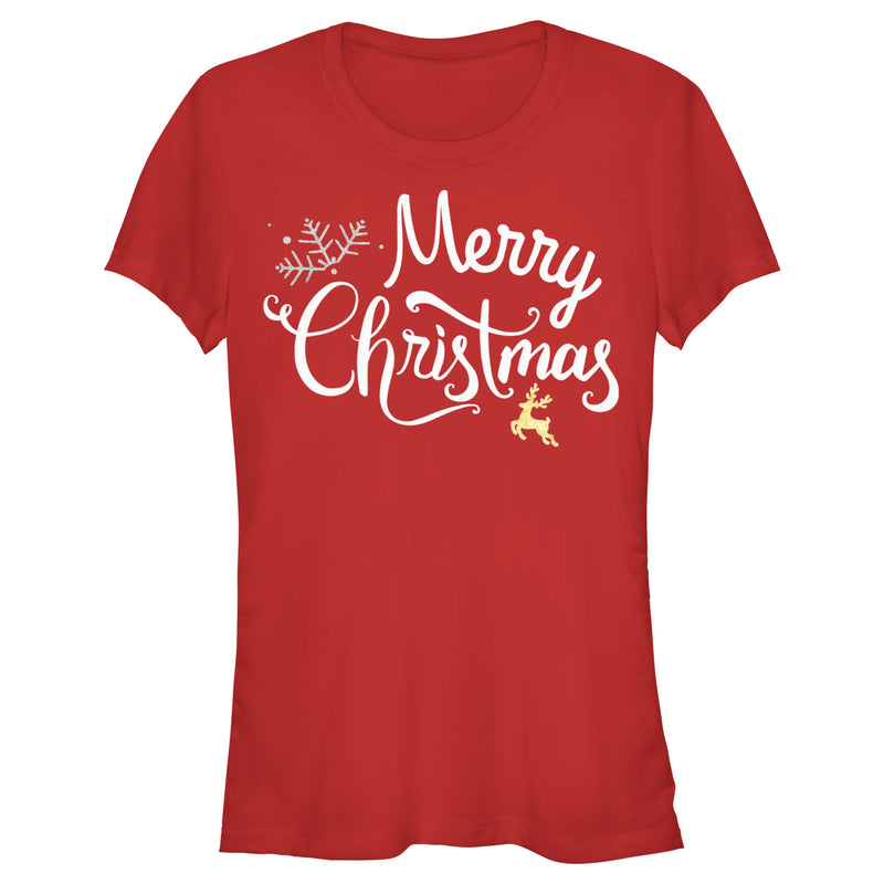 Junior's Lost Gods Merry Christmas Reindeer T-Shirt