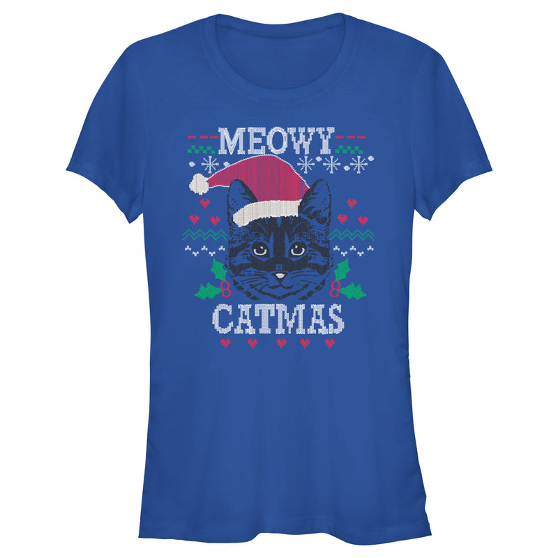 Junior's Lost Gods Meowy Catmas Knit T-Shirt