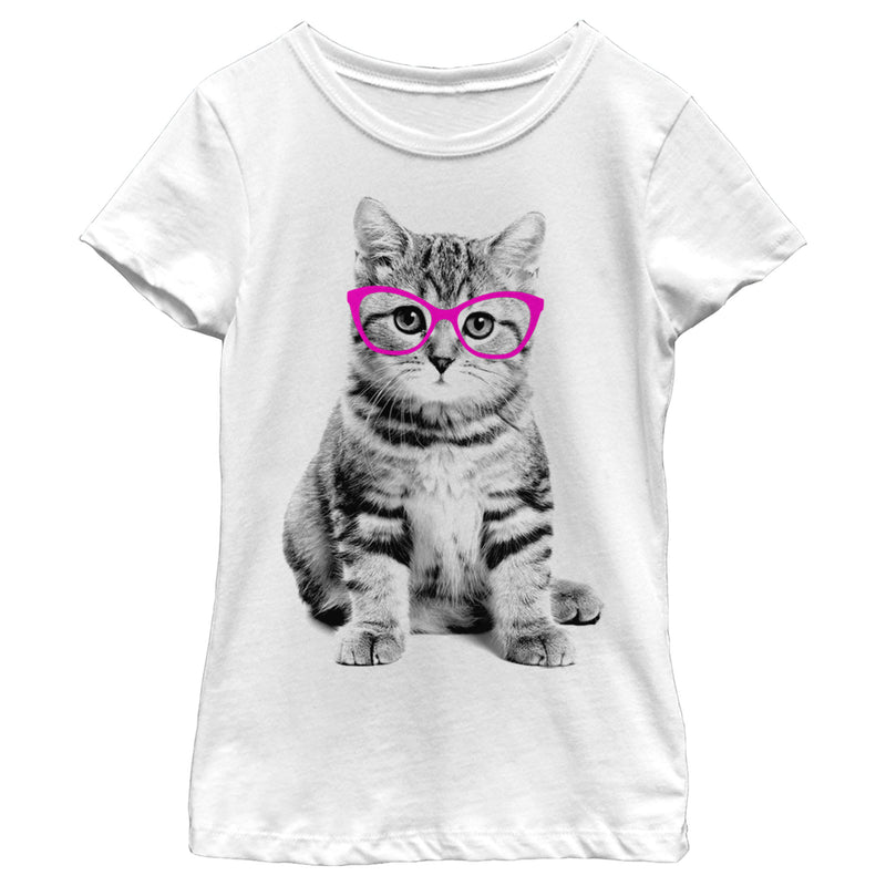 Girl's Lost Gods Fluffy Kitten in Pink Glasses T-Shirt