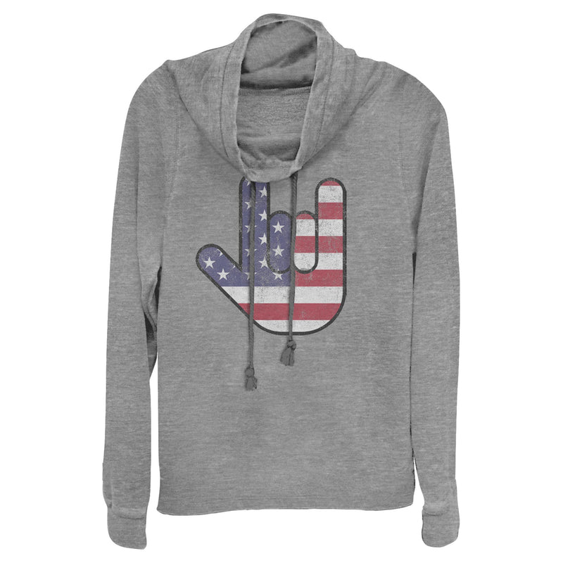 Junior's Lost Gods Fourth of July American Love Sign Cowl Neck Sweatshirt