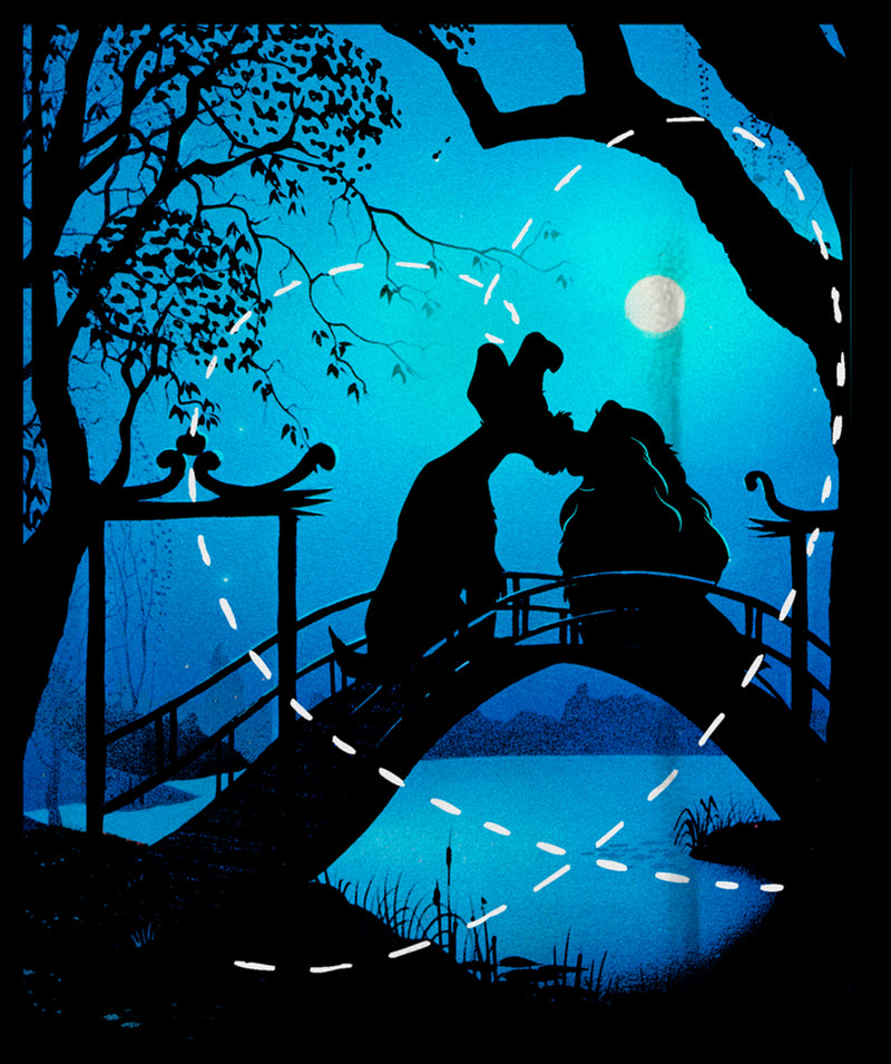 Boy's Lady and the Tramp Kissing in the Moonlight Silhouette T-Shirt