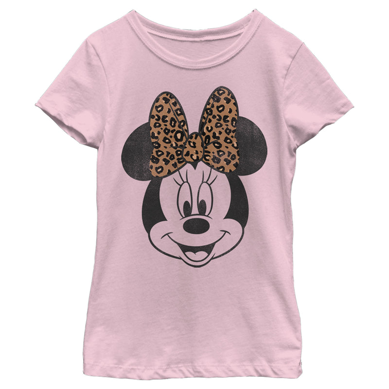 Girl's Mickey & Friends Minnie Mouse Cheetah Print Bow T-Shirt