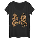 Women's Mickey & Friends Mickey & Minnie Mouse Cheetah Print Bow Signature Scoop Neck