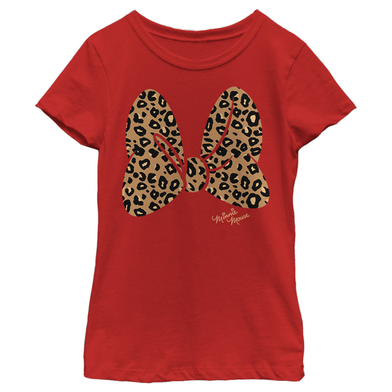 Girl's Mickey & Friends Minnie Mouse Cheetah Print Bow Signature T-Shirt