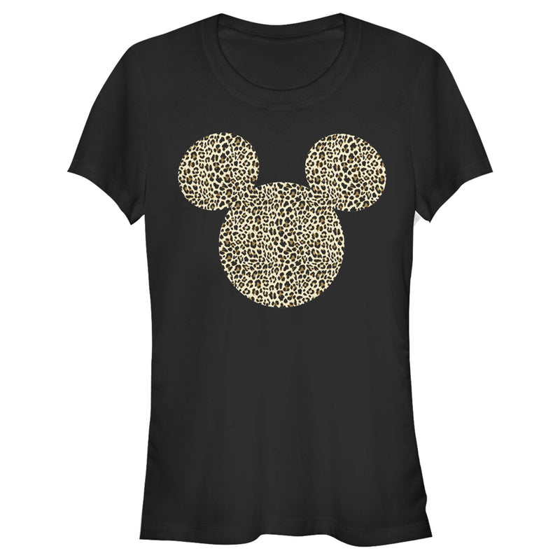 Junior's Mickey & Friends Mickey & Mickey Mouse Cheetah Print Classic Ears T-Shirt