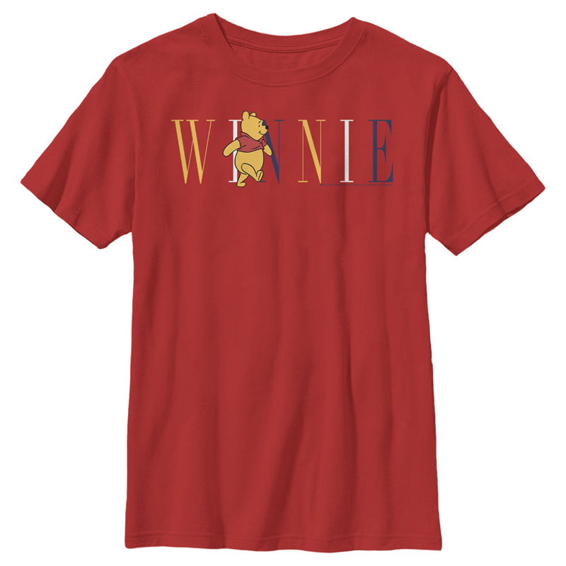 Boy's Winnie the Pooh Yellow, White, and Blue Script T-Shirt