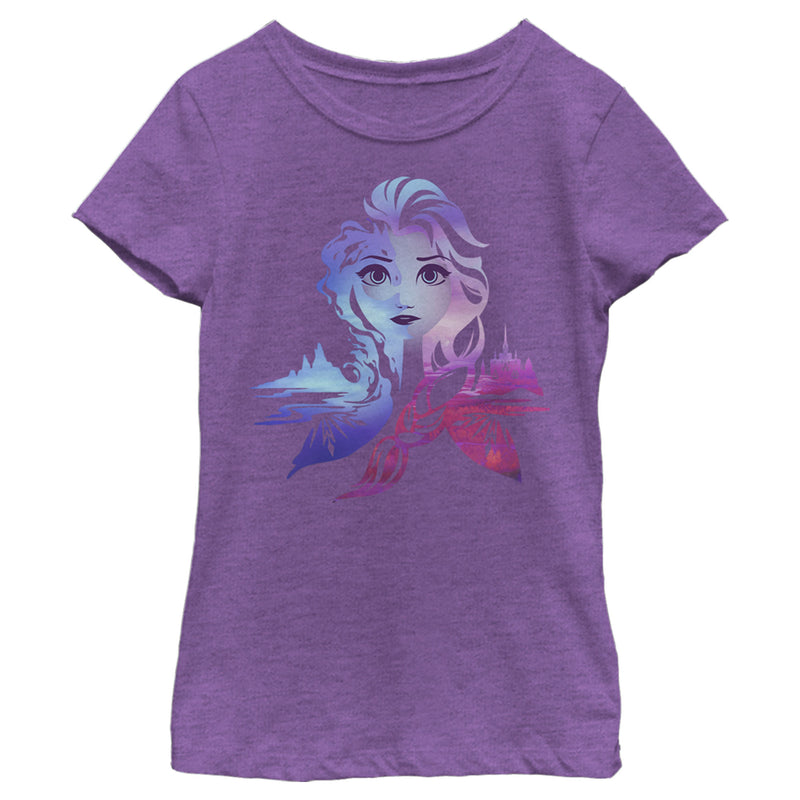Girl's Frozen 2 Elsa Two Tone Gradient Portrait T-Shirt
