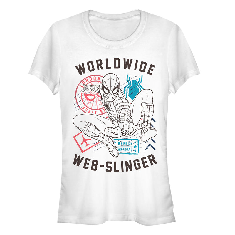 Junior's Marvel Spider-Man: Far From Home Worldwide Icons T-Shirt