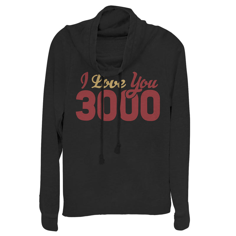 Junior's Marvel Iron Man Love 3000 Script Cowl Neck Sweatshirt