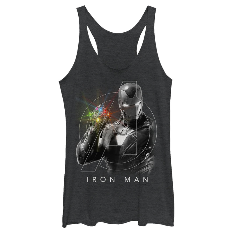 Women's Marvel Avengers Endgame Glowing Stones Logo Overlay Portrait Racerback Tank Top