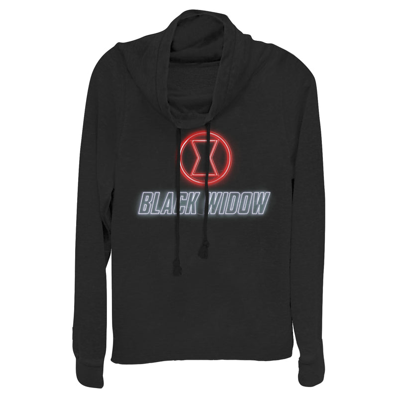 Junior's Marvel Black Widow Neon Hourglass Cowl Neck Sweatshirt