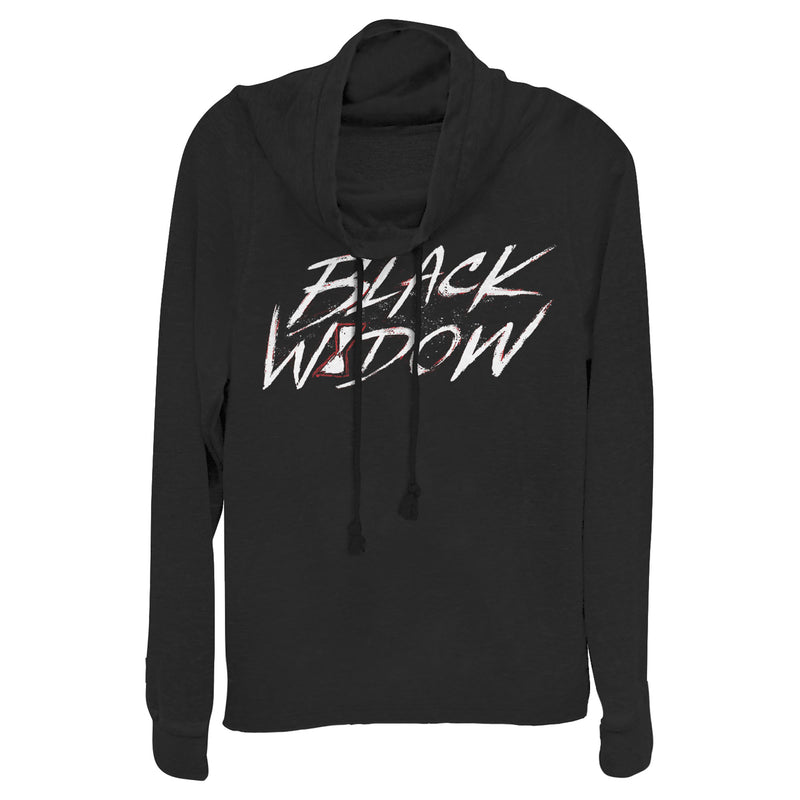 Junior's Marvel Black Widow Chalk Logo Cowl Neck Sweatshirt